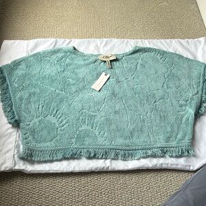 NWT Ollari Cropped Fringe Top Anthologie Turquoise. One Size.